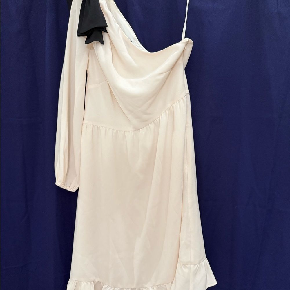 J.Crew One Shoulder White & Black Bow  Cocktail Dress Ruffle Hem Sz 6 2017 Line